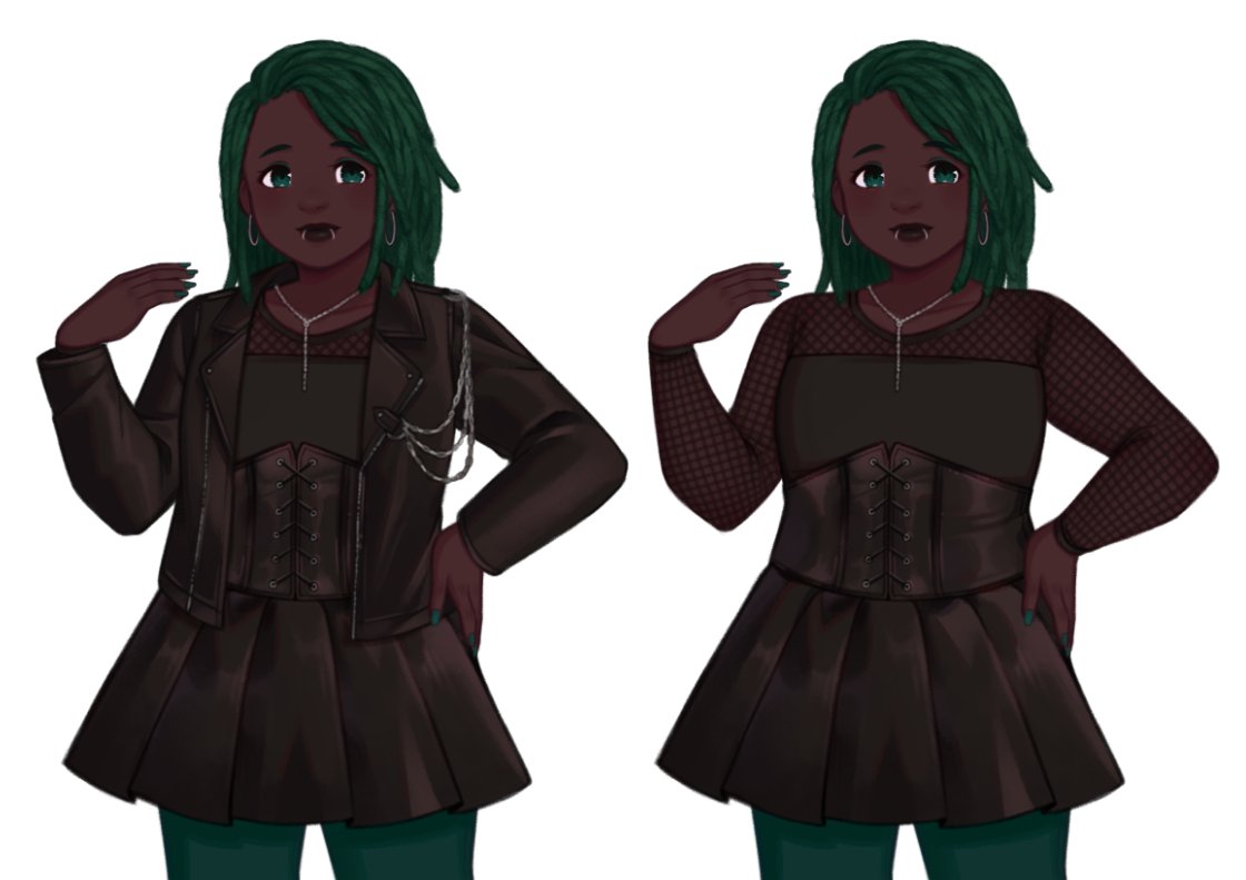 Here's another Step 3 design for one of the peers/potential friends of the MC. Serenity (she/they) grows up to be very cool 🥺💚. And yes, I'll never give up my green haired characters, haha.

#ourlife
#Ourlifenowandforever