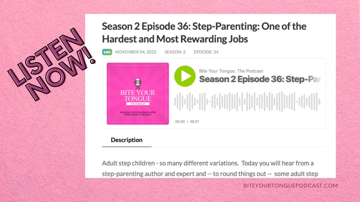 Bite Your Tongue (@biteyourtongue6) on Twitter photo Listener requested! Parenting adult stepchildren. Conversation with author and coach <a href="/NancyLandrum8/">Nancy Landrum</a> and we also hear from many adult step-children. This advice is for all of us - great tips for our relationships with our biological adult step children too. Listener requested! Parenting adult stepchildren. Conversation with author and coach <a href="/NancyLandrum8/">Nancy Landrum</a> and we also hear from many adult step-children. This advice is for all of us - great tips for our relationships with our biological adult step children too.