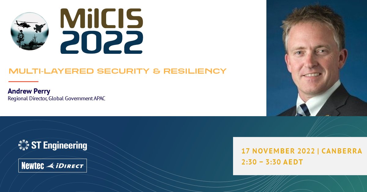 iDirect's tweet photo. 📅 Nov 15-17: Join us at #MilCIS to hear our Regional Director, Andrew Perry present his Expo Product Brief on our multi-layered security and resiliency approach for #MilSatCom. Register now to join and meet us in Canberra: https://t.co/mE24oVwiVb https://t.co/KBudgnUBsS