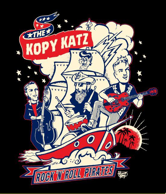 TheKopyKatz's tweet photo. Rock โnโ roll pirates. Vince Ray designed this awesome image for the band, the third and final of his set for us. We love it! #vinceray #rockabilly #pirates https://t.co/zV8nizfOfq