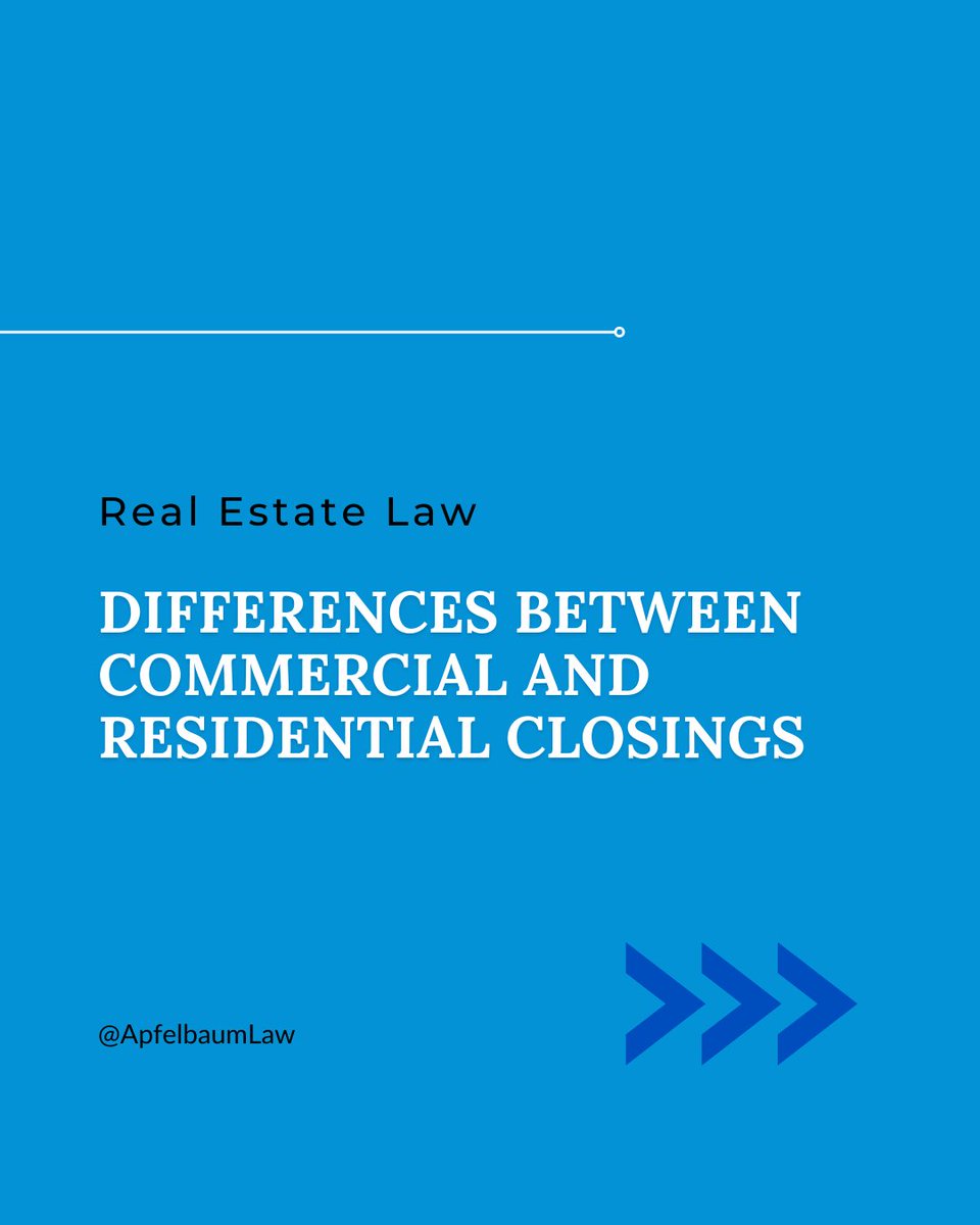 amlawfl's tweet photo. There are several key differences between commercial and residential closings. 

The entire process may be stressful for both buyers and sellers. It's important to be familiar with the different elements involved in the closing process for each before you make a decision. https://t.co/WgkEpfVQ88