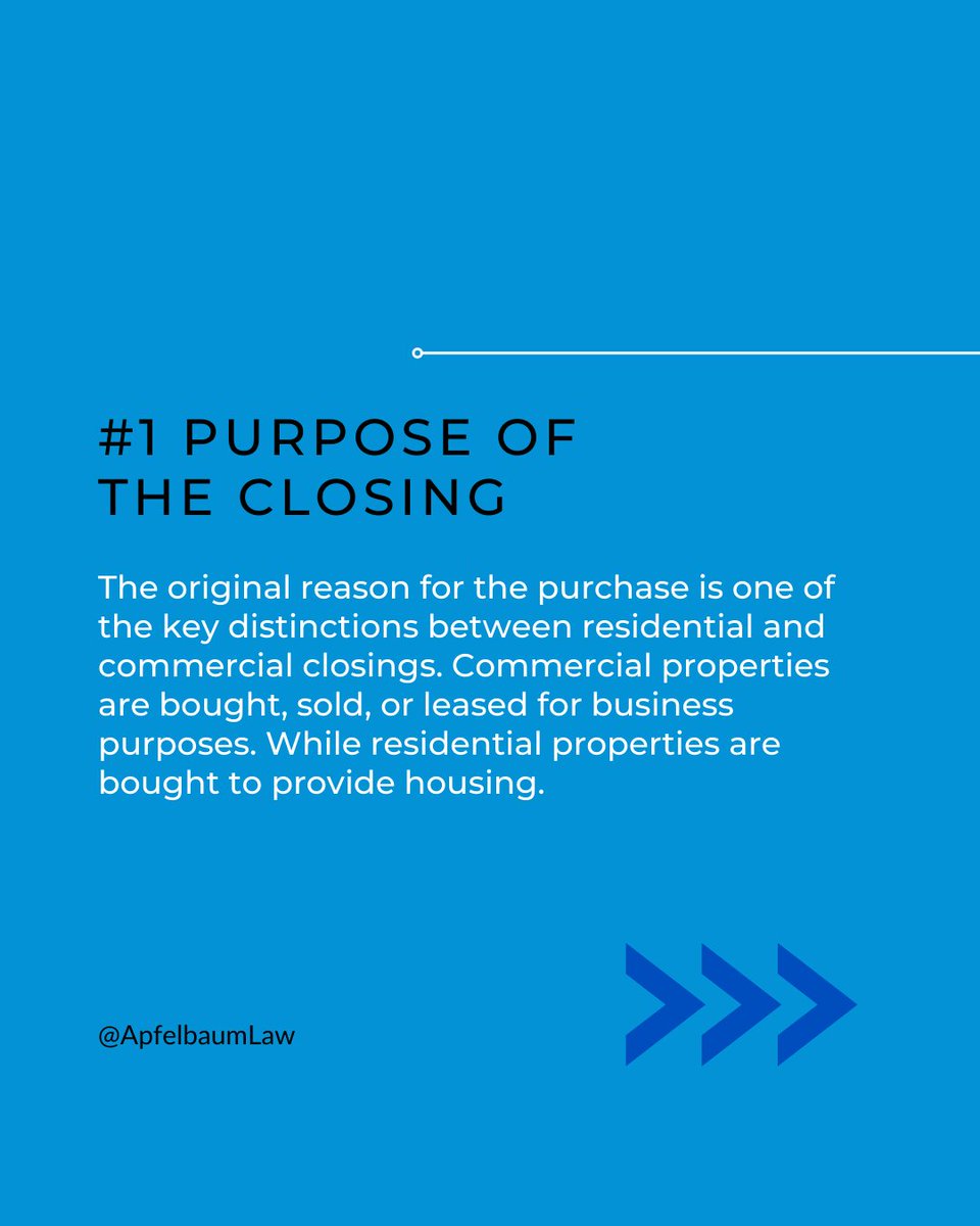 amlawfl's tweet photo. There are several key differences between commercial and residential closings. 

The entire process may be stressful for both buyers and sellers. It's important to be familiar with the different elements involved in the closing process for each before you make a decision. https://t.co/WgkEpfVQ88