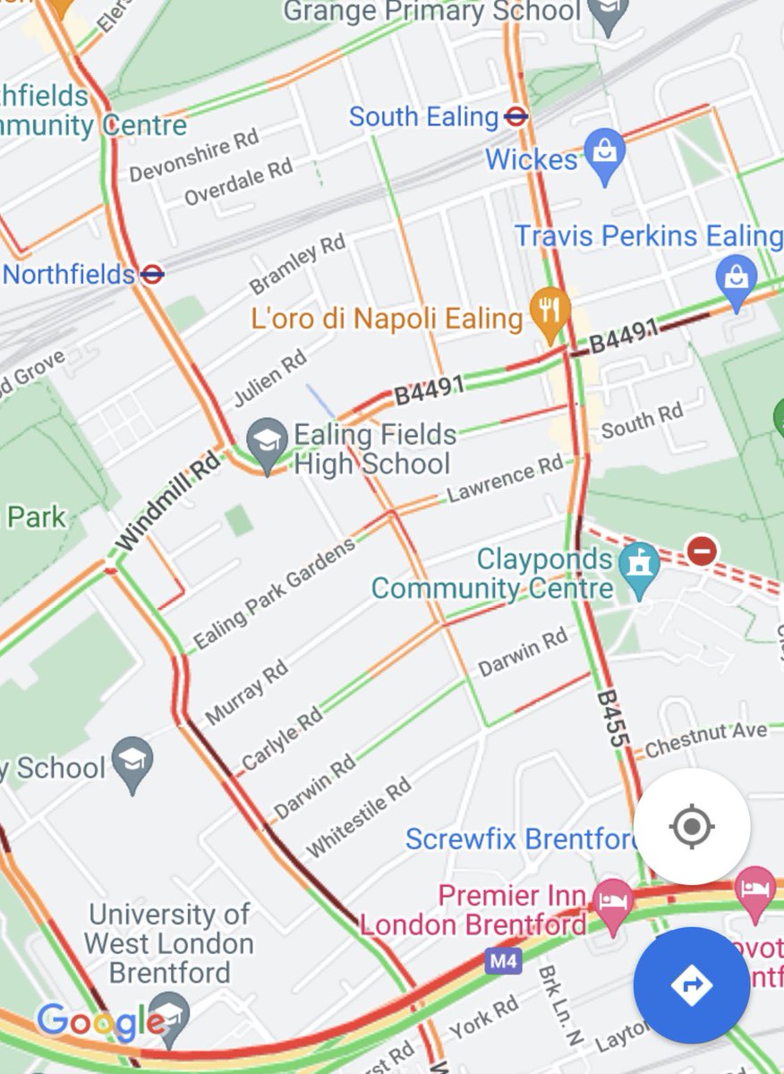 whyteshome's tweet photo. Welcome to #hightraffic residential Northfields on Friday evening. @_petermason @deirdrecostigan promised @TfL to review this area after pulling the LTNs here without any consultation. What climate change &amp; residents safety! https://t.co/Gs9O3tF5W6