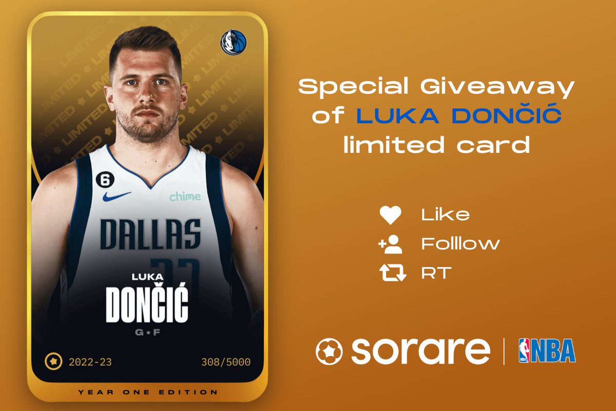 🎁Concours SORARE🎁

Je vous fais gagner une carte limited de LUKA DONCIC le joueur le plus rare du jeu d'une valeur de 500€.

Bonne chance pour participer :
🔷 RT 🔁 + LIKE ❤️
🔷 FOLLOW <a href="/leodinho_eth/">leodinho.eth</a>

#Sorare #SorareNBA #soraregiweaway #Ethereum #Giveaway #NFTGiveaway #NFT #NBA