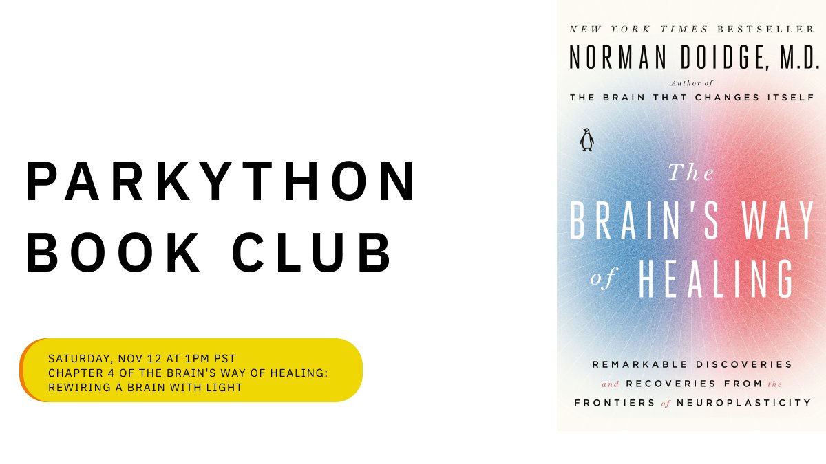 Our next book club meeting is on Chapter 4 of "The Brain's Way of Healing" by Norman Doidge. It's all about photobiomodulation – this means lights, lasers, and lamps.

Join us next Saturday, Nov 12 at 1pm PDT. Sign up at us06web.zoom.us/meeting/regist…