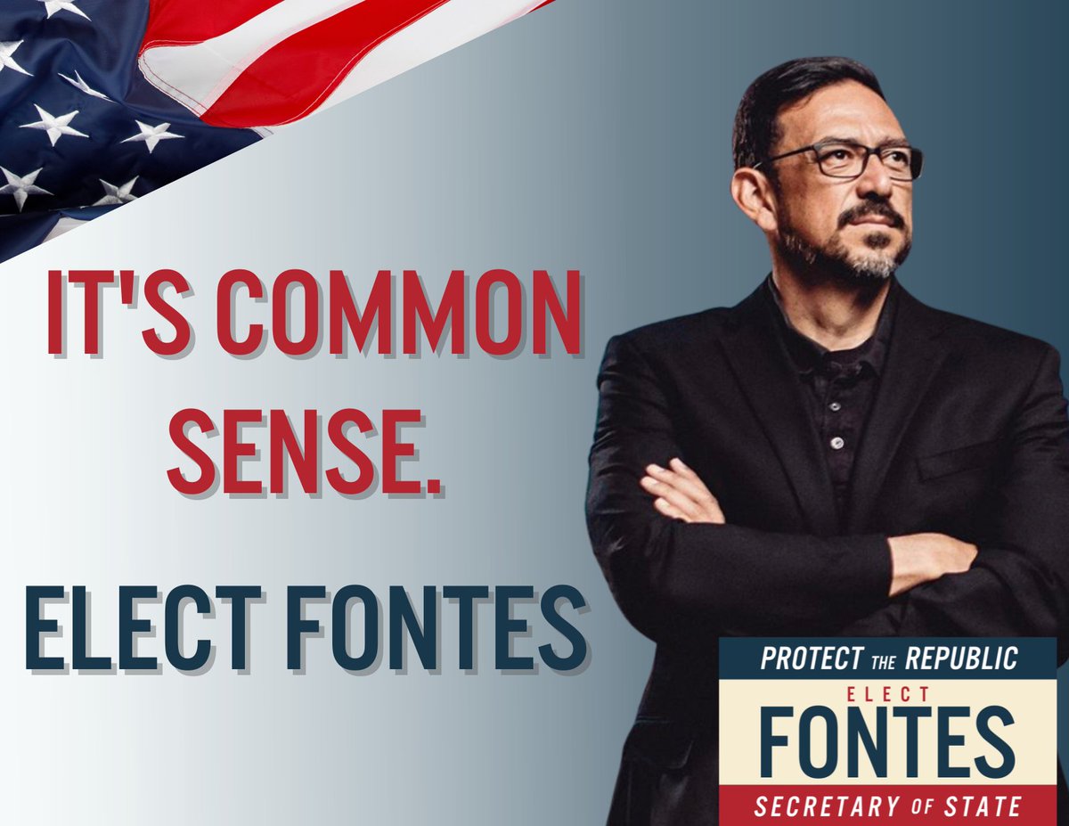 Adrian_Fontes's tweet image. Voting to #ProtectTheRepublic is not a hard decision. I am committed to protecting your right to vote, and Mark Finchem wants to take that right away from you. #UseYourCommonSense on November 8th ➡️  ElectFontes.com