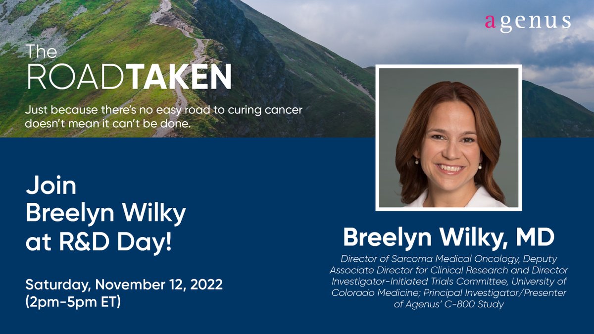 Dr. Breelyn Wilky will present data on botensilimab, a novel innate/adaptive immune activator, +/-botensilimab in cold and IO refractory solid tumors at #TheRoadTaken. Make sure to register for the webcast! In person attendance is at capacity. Sign-up at: agenusbio.zoom.us/webinar/regist…
