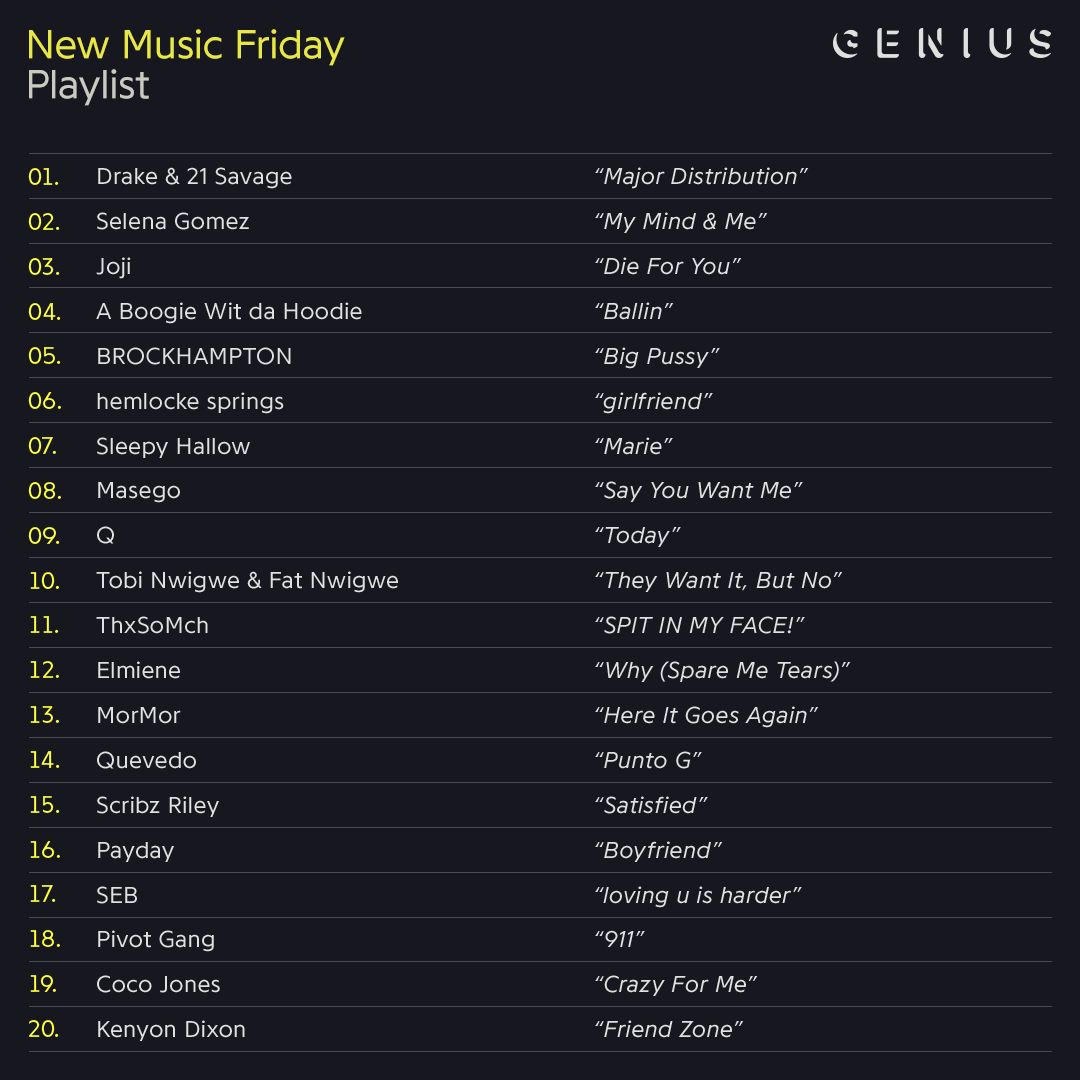 drake and 21 savage dropped, but don't sleep on all of the other 🔥 from this #newmusicfriday full playlist: so.genius.com/pvFqpeu