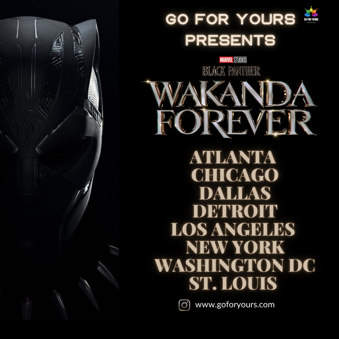 In one week, Wakanda returns and we are getting ready for our nationwide screenings! 

📍ATLANTA 
📍CHICAGO 
📍DALLAS 
📍DETROIT 
📍LOS ANGELES
📍NEW YORK CITY
📍WASHINGTON DC 
📍ST. LOUIS 

ARE YOU READY! 
Donate Here: campsite.bio/goforyours?fbc…

#GoForYours #WakandaForever #Donate