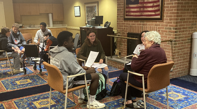 UDHSCardinals's tweet photo. Students in Ms. Kaplan's English classes visited residents at Fort Washington Estates to learn about how their life experiences were shaped by their grit and resilience.  Students will put together a book of stories for the residents! https://t.co/TM8nwid5Gx