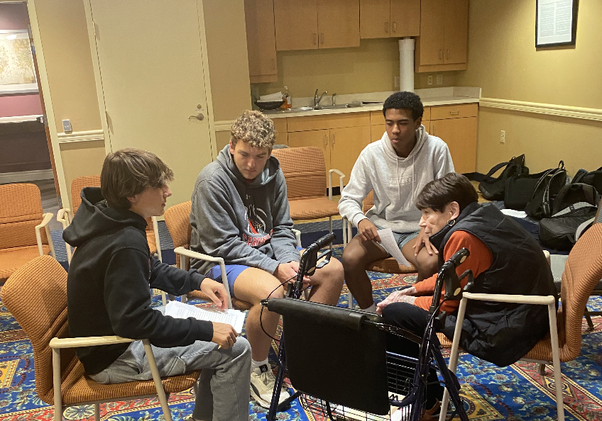 UDHSCardinals's tweet photo. Students in Ms. Kaplan's English classes visited residents at Fort Washington Estates to learn about how their life experiences were shaped by their grit and resilience.  Students will put together a book of stories for the residents! https://t.co/TM8nwid5Gx