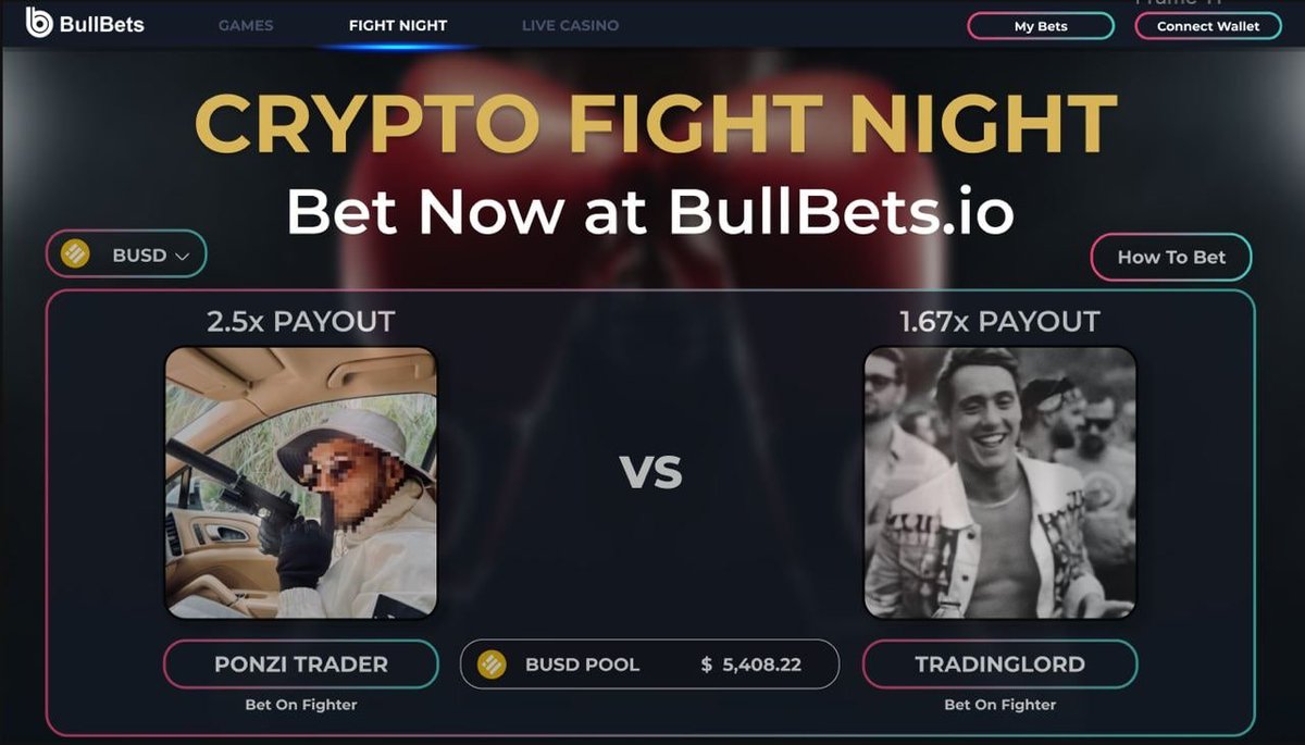 BullGlobalLTD's tweet photo. BullBets Casino is now LIVE on ETH (USDT) &amp; BSC (BUSD) Networks to bet on #CryptoFightNight!🥊
 
We are beyond excited to sponsor crypto trader &amp; main card boxer @Tradinglord &amp; crypto influencer @Swansonflows  at Crypto Fight Night on Nov. 12th!
Bet now at https://t.co/1kxz4NajLq https://t.co/g3VovQkCdi