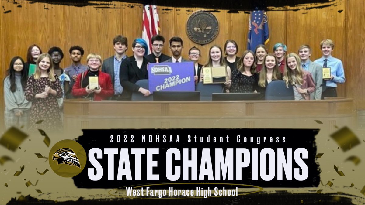 HoraceHawksAD's tweet photo. Horace High School Student Congress will be returning from Bismarck with the schools first ever State Championship ππ§ββοΈ #1AndCounting #SoarHawks https://t.co/z8aabYToyi