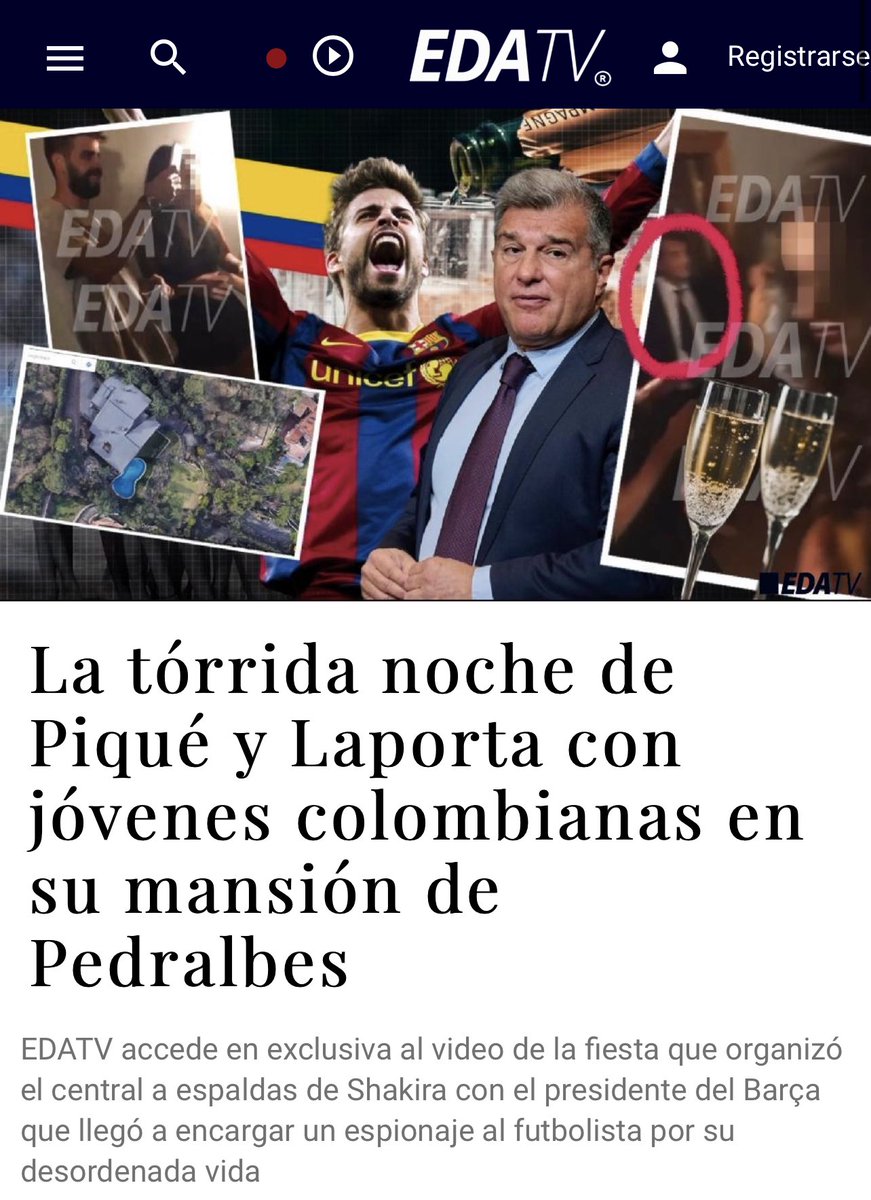 javiernegre10's tweet photo. Laporta encargó a Método 3 espiar a @3gerardpique su desordenada vida. Lo curioso es q el presidente del @FCBarcelona_es también formaba parte de ella. Aquí la historia y las primeras imágenes de la fiesta de ambos entre colombianas a espaldas de @shakira https://t.co/120p7MbDm1 https://t.co/sp2TVZum22