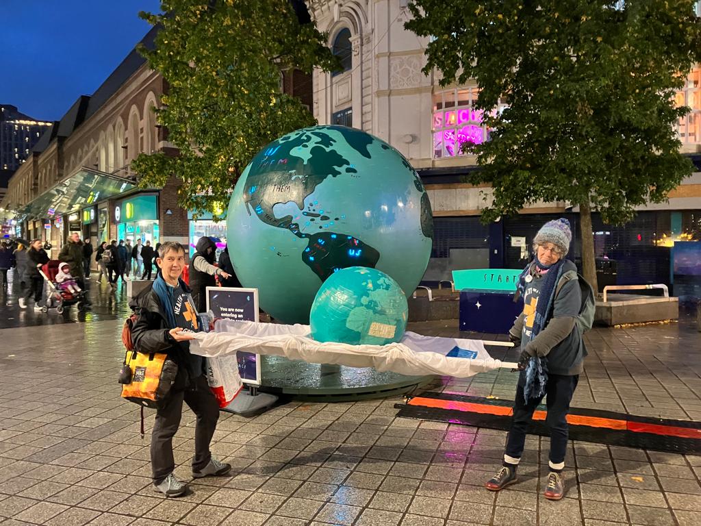 AnnetteRos8's tweet photo. Our sick Earth meets 'Our Place in Space,' Liverpool. Great opportunity to share concerns with passersby about the state of the planet and the need for urgent action to protect it https://t.co/Mvr5RjXHbc