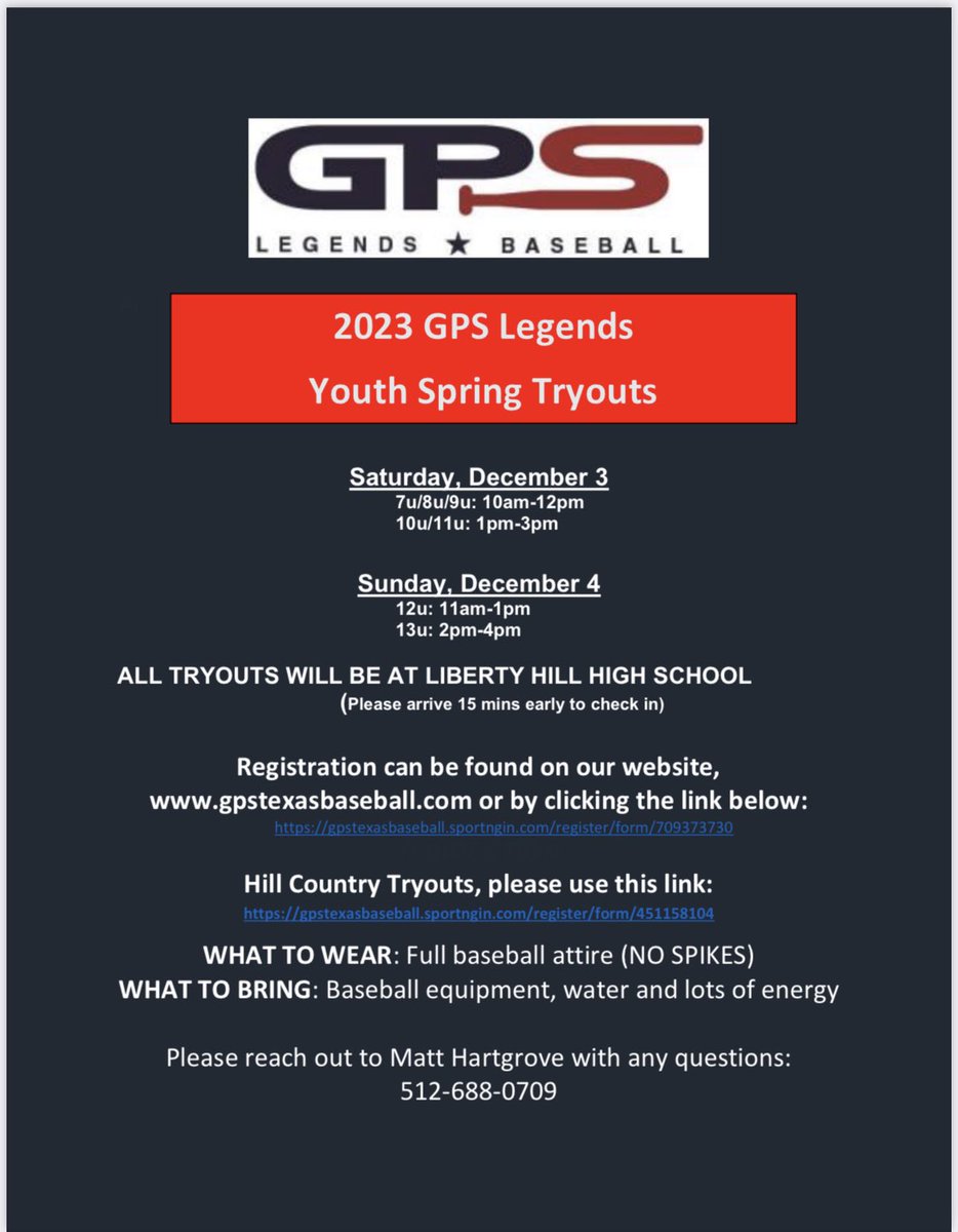 GPS LEGENDS BASEBALL (@gpstexasbaseba1) on Twitter photo Come see if our baseball family is a fit for yours! Register today for 2023 Youth/HS tryouts! #Biggerthanbaseball <a href="/_stayfocused/">Gavin Wright</a> Come see if our baseball family is a fit for yours! Register today for 2023 Youth/HS tryouts! #Biggerthanbaseball <a href="/_stayfocused/">Gavin Wright</a>