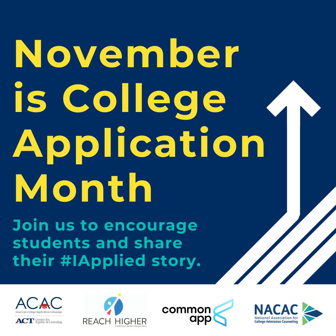 #CommonApp is excited to celebrate #NationalCollegeApplicationMonth alongside <a href="/American_CAC/">American College Application Campaign</a>, <a href="/ReachHigher/">Reach Higher</a>, and <a href="/NACAC/">Natl Association for College Admission Counseling</a>! It’s never too late to start new adventures or learn new things. You are never too old to have a dream or goal. #IApplied #CollegeApplicationMonth