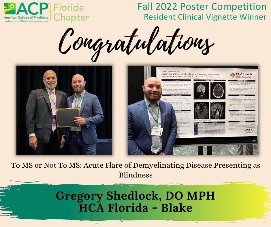 ACPFLchapter's tweet photo. Congratulations to Gregory Shedlock, DO MPH - HCA Blake Hospital https://t.co/eC5mO8ZqLv