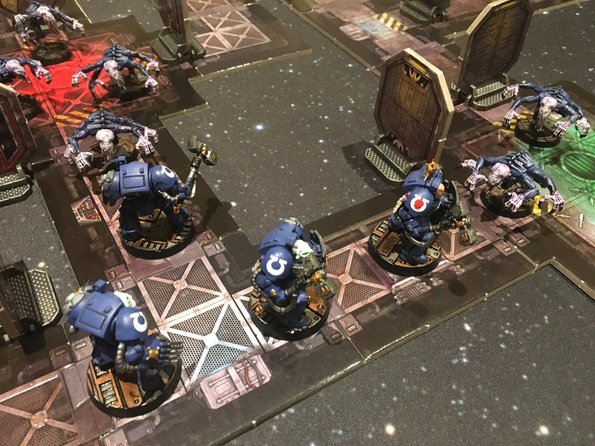 tomjmegan's tweet photo. Ultramarine Terminator Assault Squad Gaius commences preliminary containment operations aboard the SpaceHulk *Bringer of Despair*. 

All set up for this evenings virtual SpaceHulk game. 

Can the Ultramarines prevail?

#SpaceHulk #KnowNoFear #WarhammerCommunity #CourageandHonour https://t.co/41SLzkn2lR