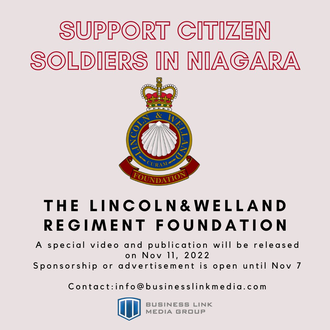 The Greater Niagara Chamber of Commerce (@the_gncc) on Twitter photo Citizen Soldiers in Niagara — Raising Awareness and Funds for The Lincoln and Welland Regiment Foundation. Get involved in this Remembrance Day special edition of <a href="/TheBusinessLink/">Business Link Media Group</a> by being a sponsor or sharing a story. For info or to get involved, email info@businesslinkmedia.com Citizen Soldiers in Niagara — Raising Awareness and Funds for The Lincoln and Welland Regiment Foundation. Get involved in this Remembrance Day special edition of <a href="/TheBusinessLink/">Business Link Media Group</a> by being a sponsor or sharing a story. For info or to get involved, email info@businesslinkmedia.com