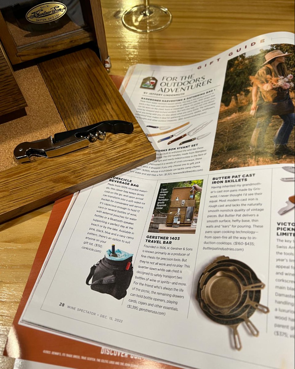 GerstnerUSA's tweet photo. Thank you Wine Spectator for including the Aficionado Travel Bar in your holiday gift guide.
The Aficionado makes a great gift, or treat yourself to one. https://t.co/vVNjVMZVLn
#gerstnerusa #travel #fieldbar #luxurycamping #holidaygifts #madeintheUSA #craftsmanshiplives https://t.co/LVwbtZNtu2