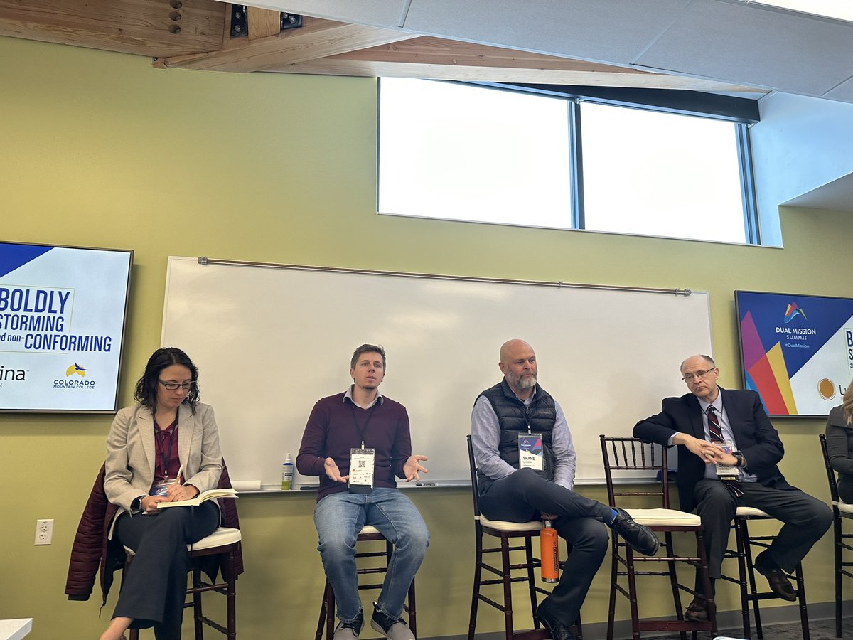 My colleague @td_heath (<a href="/wgu/">Western Governors U.</a>) joined by <a href="/Landerson313/">Lexi Anderson, Ed.D.</a>, Shane Larson (<a href="/ColoMtnCollege/">Colorado Mountain College</a>), David Connelly (<a href="/UVUScup/">UtahValleyUniversity</a>), Christine Carpenter (<a href="/CAELnews/">CAEL</a>) to discuss challenges and opportunities for how credit is awarded at HIEs. #DualMission Summit.