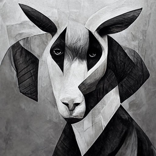 alphaMHC's tweet photo. Having a lot of fun with the Midjourney AI in the @adaGOATS discord. Hereโs a monochrome cubism goat is made #GoatCreate https://t.co/1OM5BzF5eV