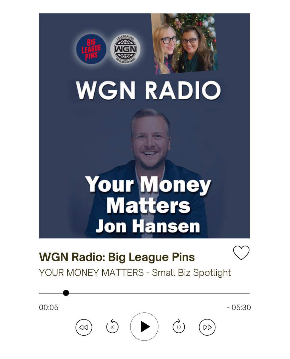 BigLeaguePins's tweet image. Thank you to @wgnradio and @jonhansentalks Y for featuring us as their #smallbusinessspotlight on our Money Matters this week. 

Listen here 👉 bit.ly/3UqtF57 (it's only 5 minutes!). 

#wgnradio #yourmoneymatters #smallbusinessowners