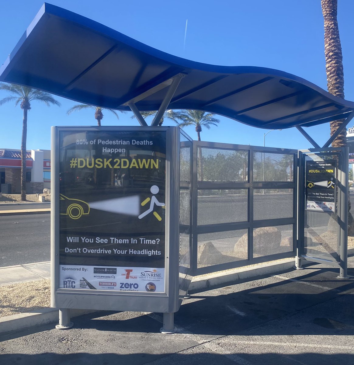 NevadaBicycle's tweet photo. The Fourth Annual #Dusk2DawnNV campaign kicked off this morning.This year Clark County has had a record bicycle fatalities. We remind those walking, riding & driving of the critical role you play in people getting home safely. #letsgettheretogether https://t.co/8A3842kNa1