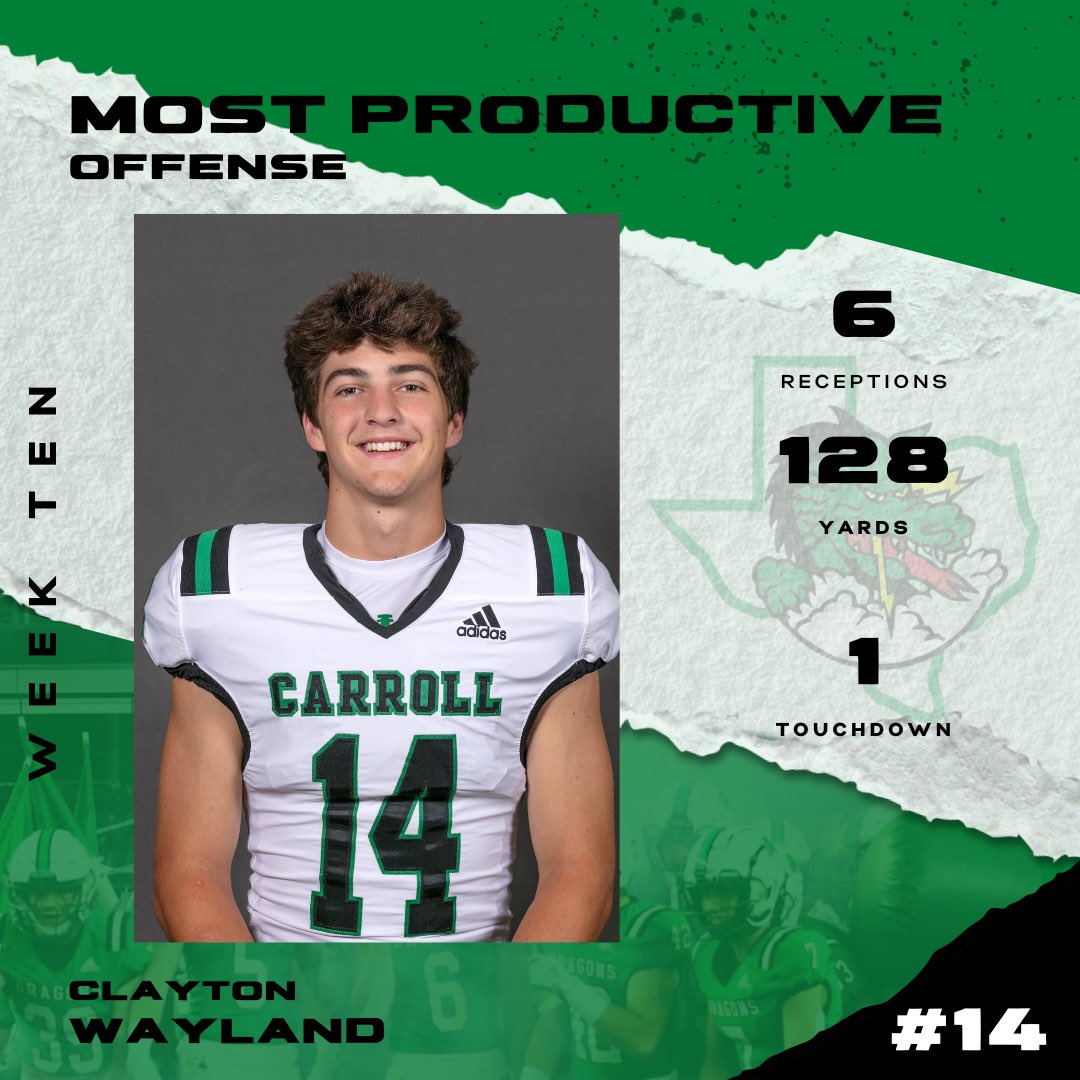 CarrollDragonFB's tweet image. Most Productive against Fossil Ridge to close out the regular season! On to the Playoffs! Great Job! #ProtectTheTradition