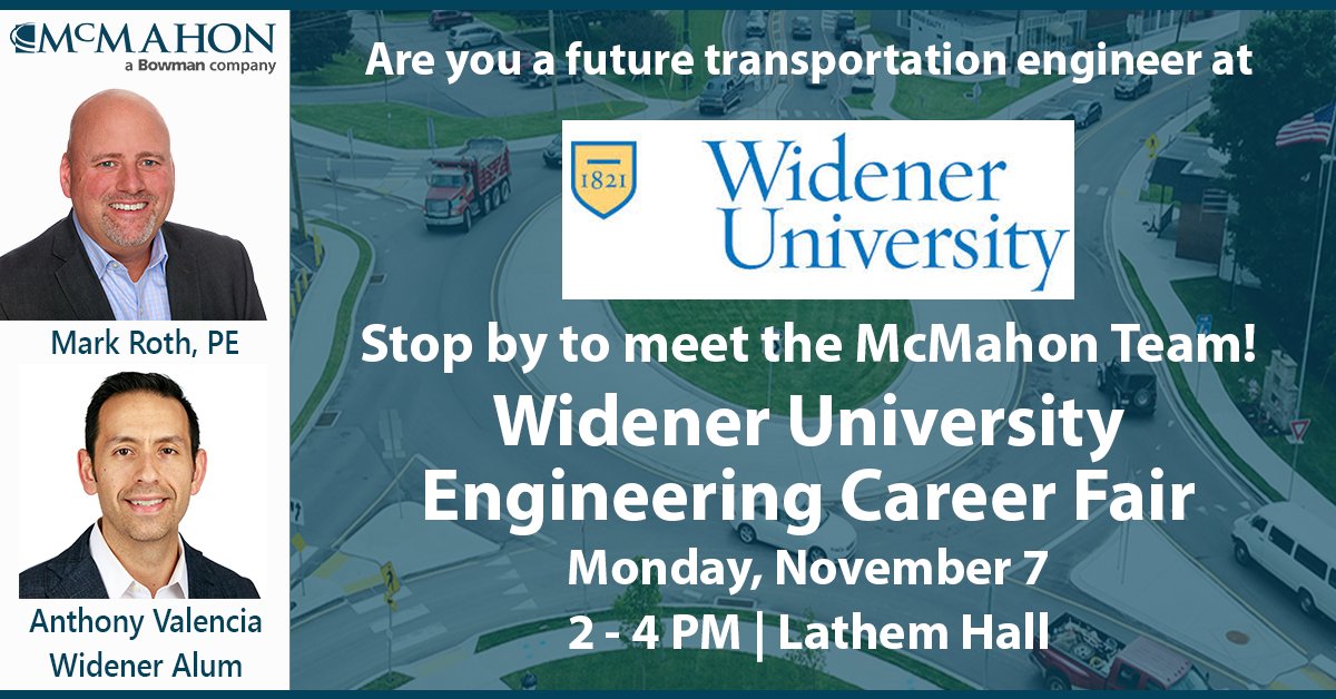 mcmahonassoc's tweet image. Calling all @WUEngineering engineers! Meet Mark Roth and Anthony Valencia on Monday, November 7th at @WidenerUniv Engineering Career Fair from 2-4pm. See where we can take your engineering career! #mcmahoncareers #WidenerEngineering @WidenerCareers