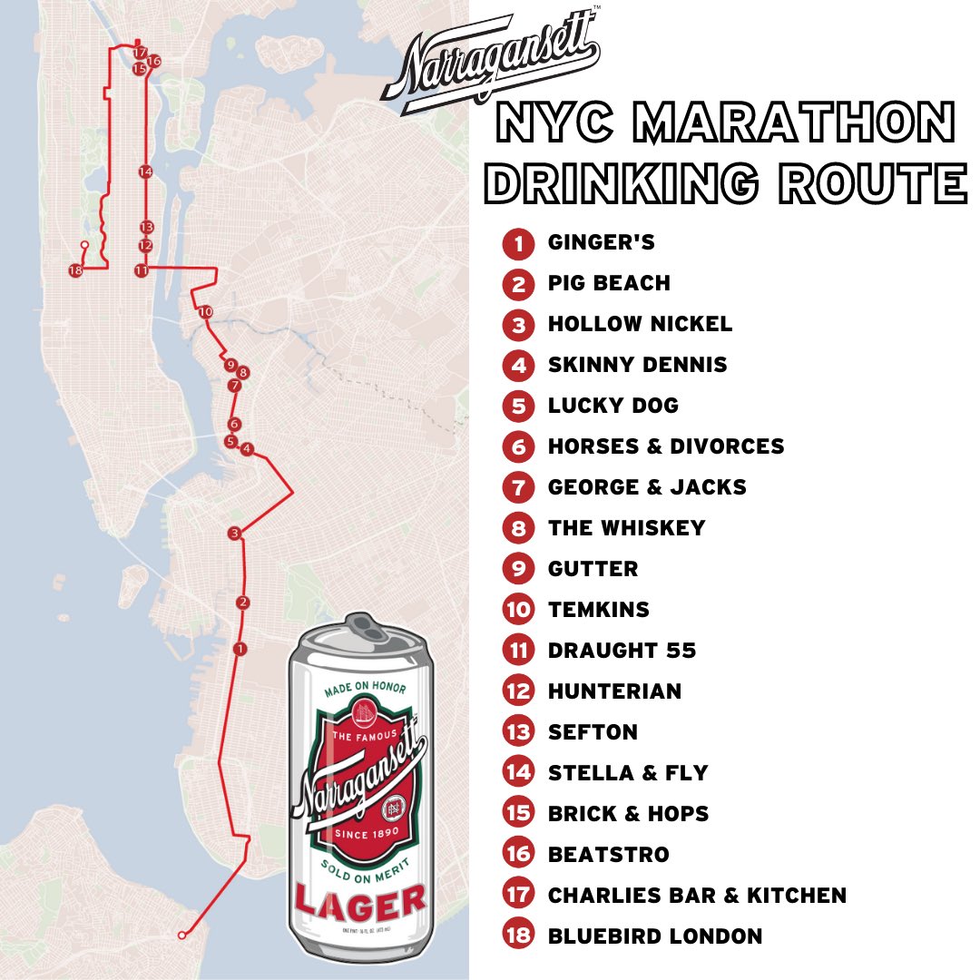 Running not your thing? No worries! We’ve created this handy drinking route so you can kick back with your favorite beer with you cheer on the NYC Marathon runners this weekend.