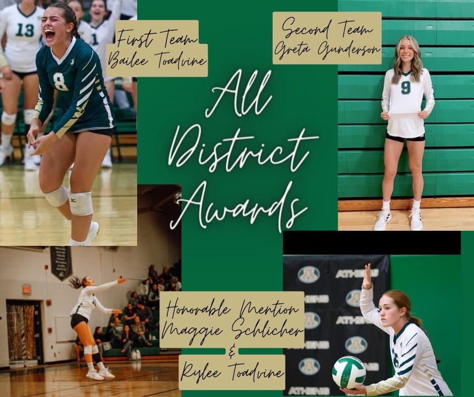 Volleyball: 

Congratulations to our Lady Bulldogs who earned Division 2 District 13 All-District recognition:
1st Team- Bailee Toadvine 
2nd Team- Greta Gunderson
Honorable Mention- 
Maggie Schlicher and Rylee Toadvine