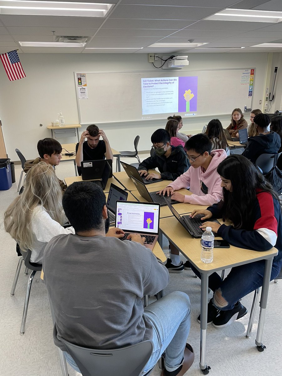 EWaxman's tweet photo. Loved listening to my USVA Govt class discussing qualities of free and fair elections. Looking forward to analyzing the results of next Tuesday with these informed students. @OaktonHS @FcpsSocial https://t.co/xNEFx6qq7n