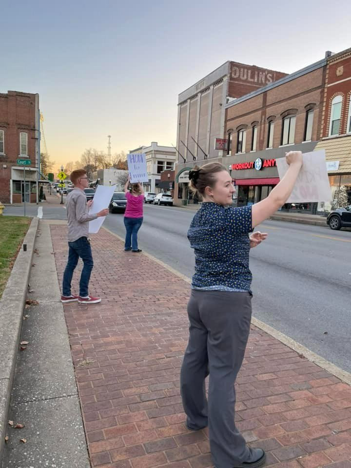 From a volunteer: “Heroes of Hopkins County! Their cries of “VOTE NO AMENDMENT 2” were heard by motorists in front of the Old Courthouse in Madisonville last night. Thanks to the organizers and all of those who participated.”