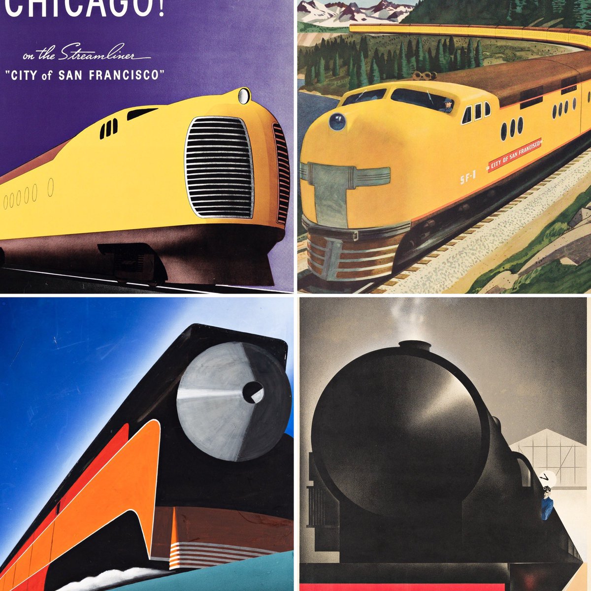 NichoLowry's tweet photo. Amazing collection of railway posters coming up for sale at @SwannGalleries #travelposters #streamliners #trains #lovomotives #auction #southernpacific https://t.co/dlUjql7yWX