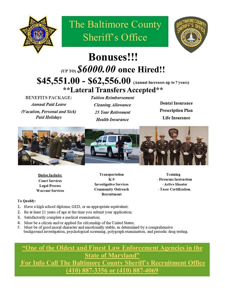 BaltCoSheriff's tweet photo. The @BaltCoSheriff is now offering HIRING BONUSES!!

**APPLY NOW**
https://t.co/CVwKYVQLmS https://t.co/f02u5IcDIA