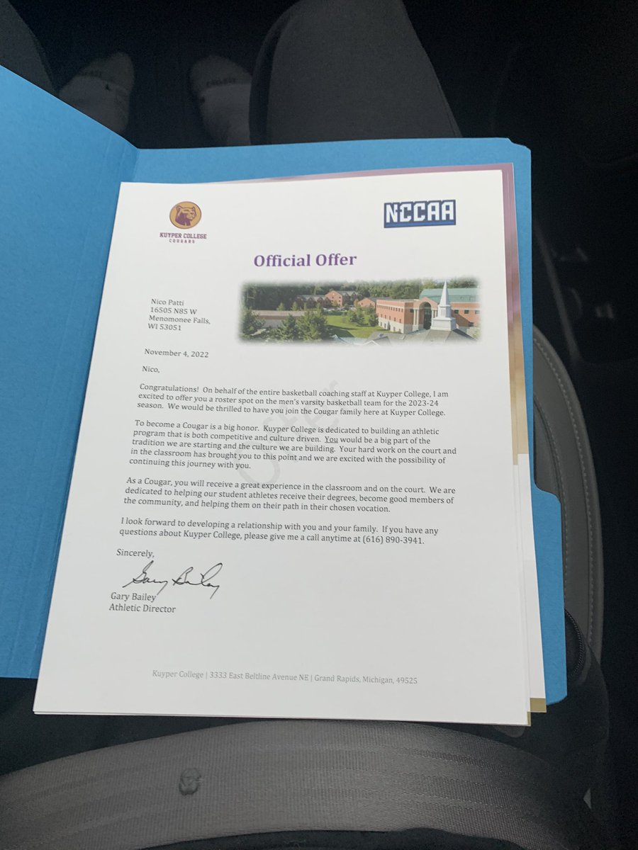 After a great visit, and conversation with <a href="/TWhitcomb/">Tyler Whitcomb</a> I’m blessed to receive an offer from Kuyper College! <a href="/KuyperCougars/">Kuyper College Athletics</a>