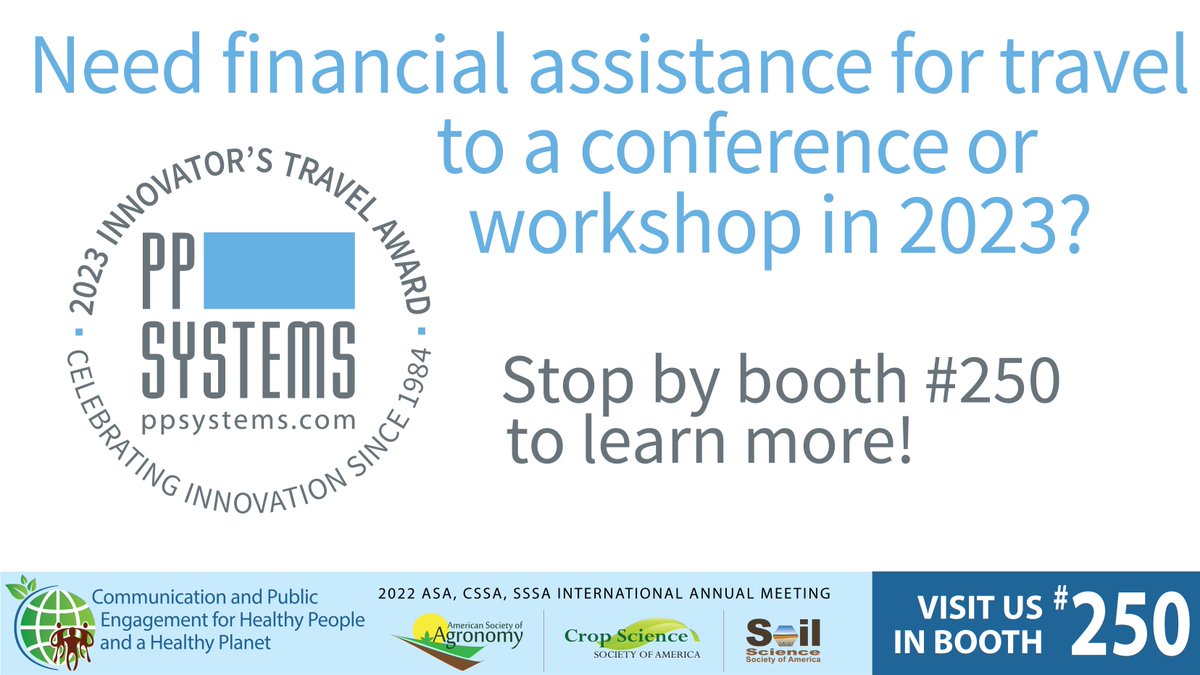 pp_systems's tweet photo. Know an outstanding #postdoc or grad student involved in exciting #leafgasexchange or #soil & #NetCanopyFlux research? We may be able to help with conference costs! Stop by booth 250 to learn more. @ASA_CSSA_SSSA @ASA_CSSA_SSSA @SSSA_soils #ACSmtg #TravelGrant #TravelAward https://t.co/lFC0HVBRPz