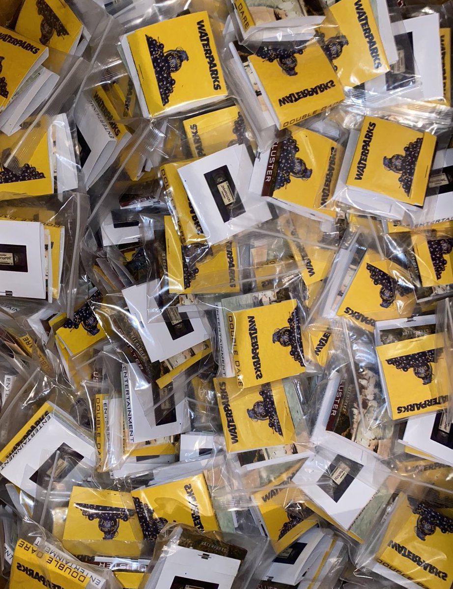 waterparks's tweet photo. WE MADE WATERPARKS CONDOMS WITH ALBUM ART ON THEM IN EARLY 2019 BUT THEY SHOWED UP TO THE VENUE IN A GIANT TRASH BAG AND THEY WERE IN OPENED PAPER PACKAGING AND WERE  S T A P L E D  SHUT. SO THIS POST IS FOR ALL THE BABIES THAT WOULD’VE BEEN BORN IF I DIDN’T SAY “ABSOLUTELY NOT” https://t.co/WKgey6Y23k