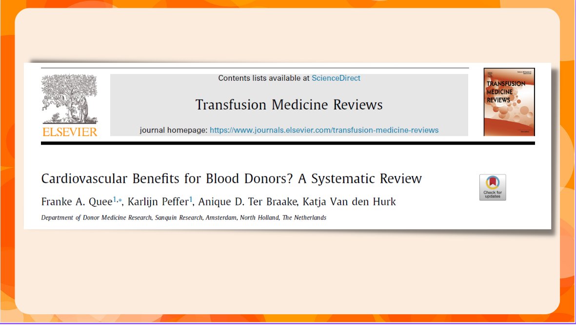 ❓🫀Does blood donation offer cardiovascular protective effects? 

Franke A. Quee et al perform a systematic review to investigate whether blood donation protects against CVD in individuals eligible to donate. 
📰 👉🏽sciencedirect.com/science/articl…