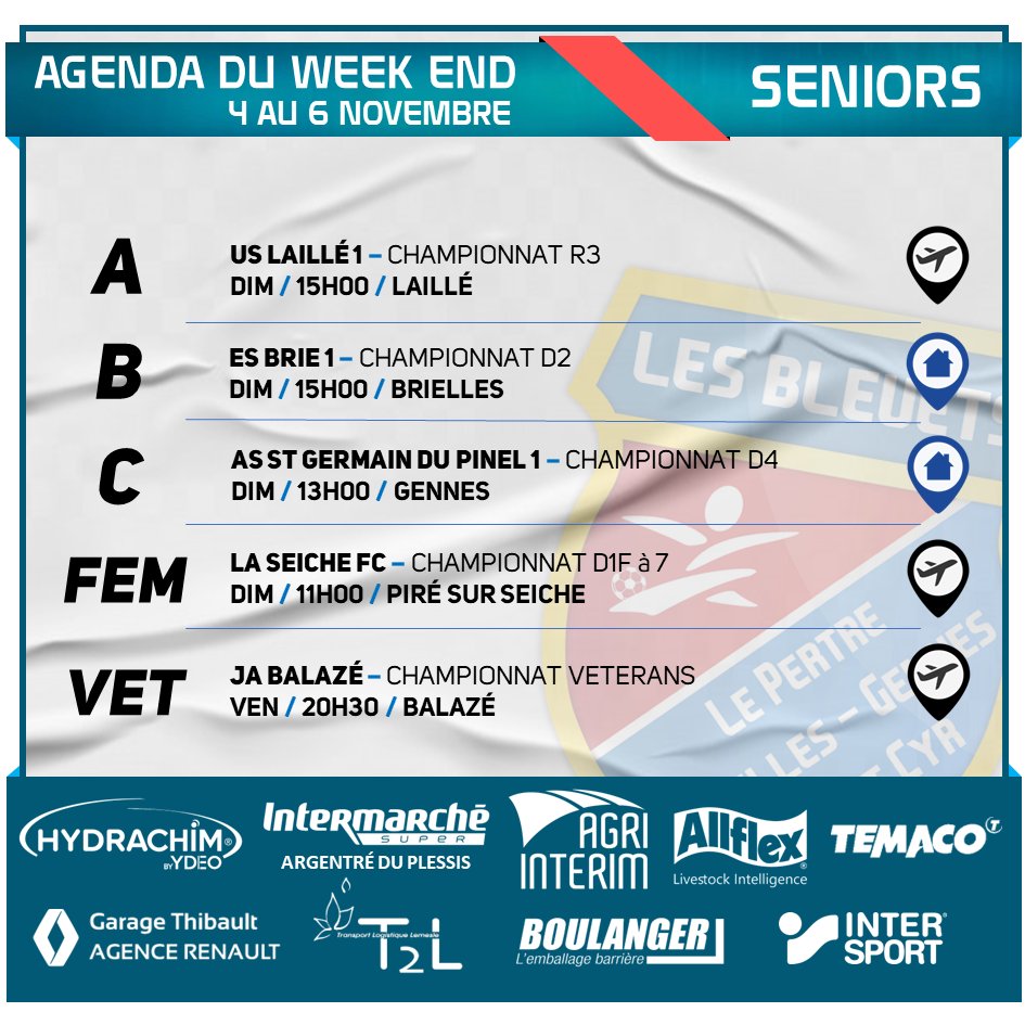 bleuetsfoot's tweet photo. [🔵🔴 AGENDA 🔵🔴]
Voici l'agenda du week-end du 4 au 6 novembre :

Venez nombreux ce weekend supporter nos joueurs !
#tousbleuets 🔵🔴 https://t.co/WhOymKduWA