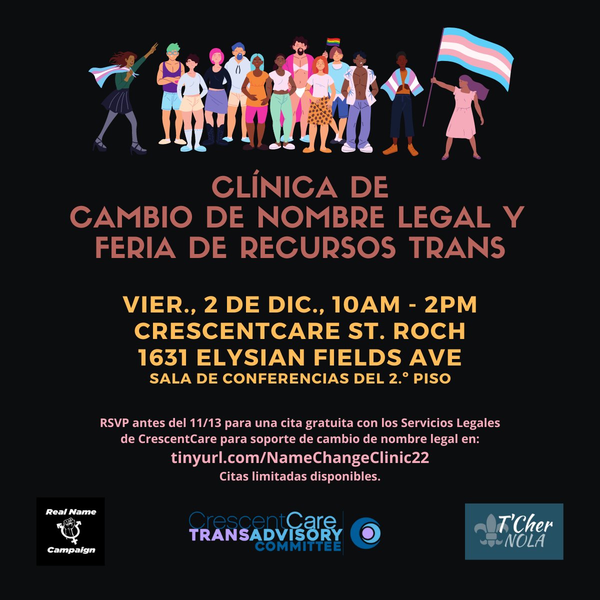Free name and gender marker change support and trans resource fair! 

RSVP for individual legal support, limited space available: tinyurl.com/NameChangeClin…