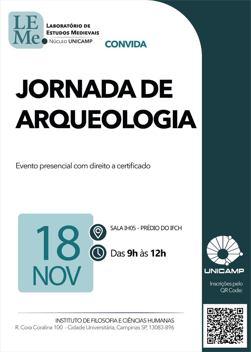 Programação atualizada! Jornada de Arqueologia organizada pelo núcleo UNICAMP do LEME!