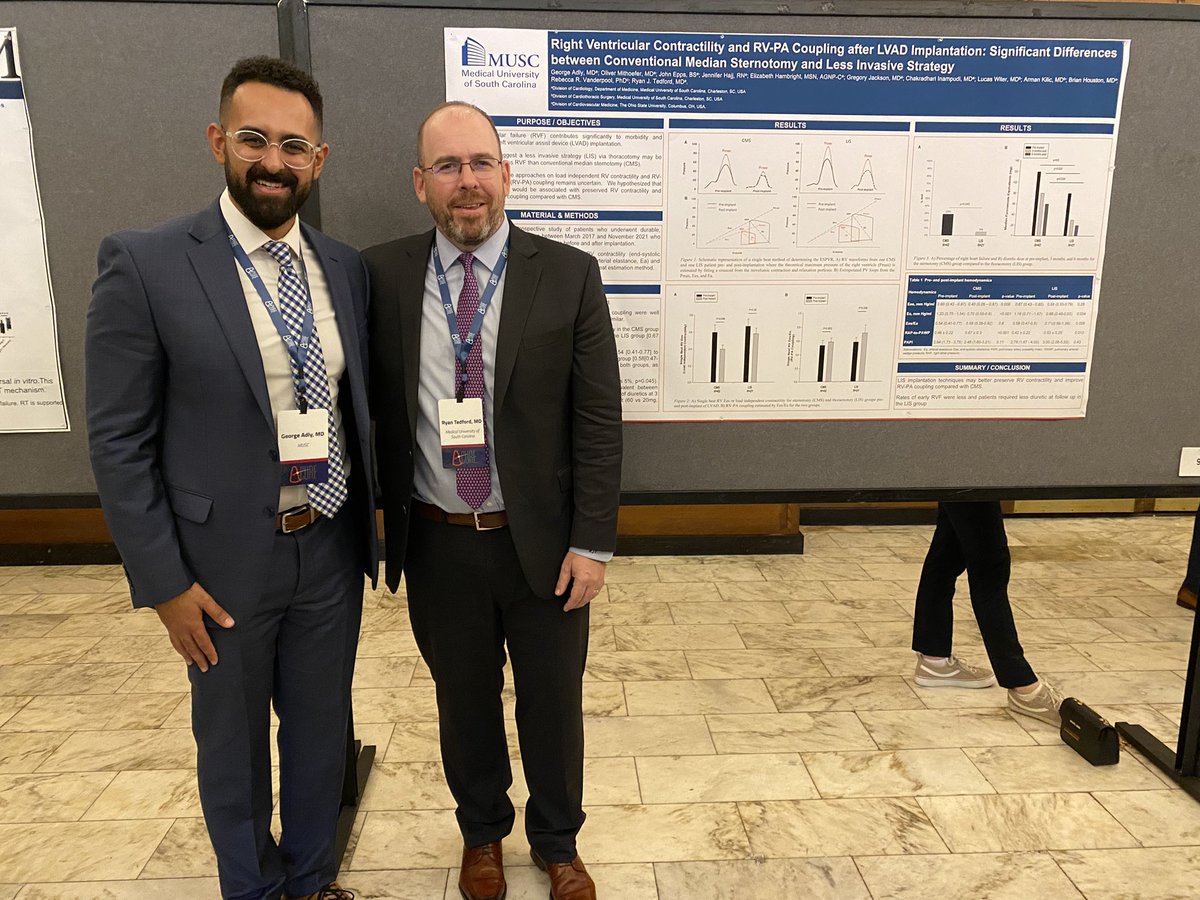 Congratulations to @MUSC_IM resident @georgios_adly on his travel award and presentation @acurepublic today showing differences in RV contractility and coupling between LIS and CMS LVAD implant approaches. @HajjJennifer @LizHambrightNP @shelleyw1023 @Brian_Houston12 @RRVdpool