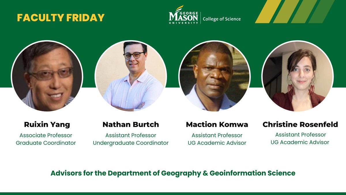 College of Science (@gmu_cos) on Twitter photo We kick off our <a href="/GGSDepartment/">GGS Department</a> spotlight by highlighting all our GGS advisors: professors Ruixin Yang, Nathan Burtch, Maction Komwa, and Christine Rosenfeld.
Read more about them in this thread:
đź§µ We kick off our <a href="/GGSDepartment/">GGS Department</a> spotlight by highlighting all our GGS advisors: professors Ruixin Yang, Nathan Burtch, Maction Komwa, and Christine Rosenfeld.
Read more about them in this thread:
đź§µ