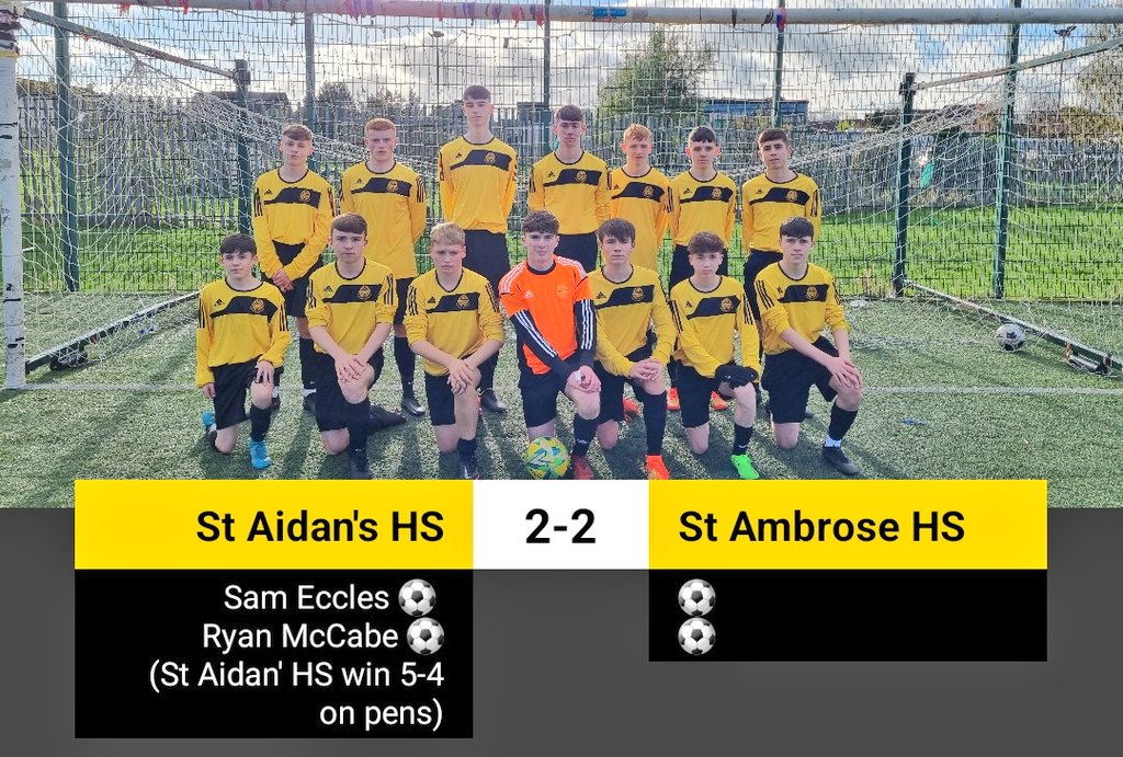 ⚽️U16s Football Team⚽️

So proud of these boys tonight! Kept fighting to score with the last kick of the ball to take it to pens. Then coming from behind in penalties to progress to the next round of the cup 💪⚽️🏆

Well deserved lads 👏

MOTM - Ryan McCabe 🏆
<a href="/StAidansHigh/">St Aidan's High</a>