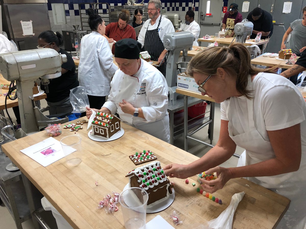 The <a href="/ProStart/">ProStart</a> Symposium at <a href="/CIVChef/">Culinary Inst. of VA</a> was a success! Teachers from @NPSchools, <a href="/vbschools/">VBSchools</a>, <a href="/AccomackCounty/">Accomack County Public Schools</a>, <a href="/NHREC_VA/">New Horizons Regional Education Centers</a> and the Northern Neck Technical Center learned about forming dough, culinary math and even received their FOG Certification all while making gingerbread houses.