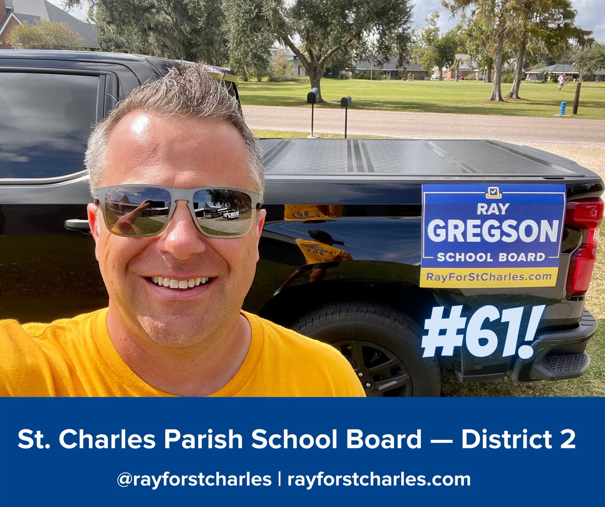 raygregson's tweet photo. I’m still knocking on doors in District 2!
#SchoolBoardElections #StCharlesParishSchoolBoard #stcharlesparish #raygregson #raygregsonschoolboard #vote #november8th https://t.co/SXFRpDIocC