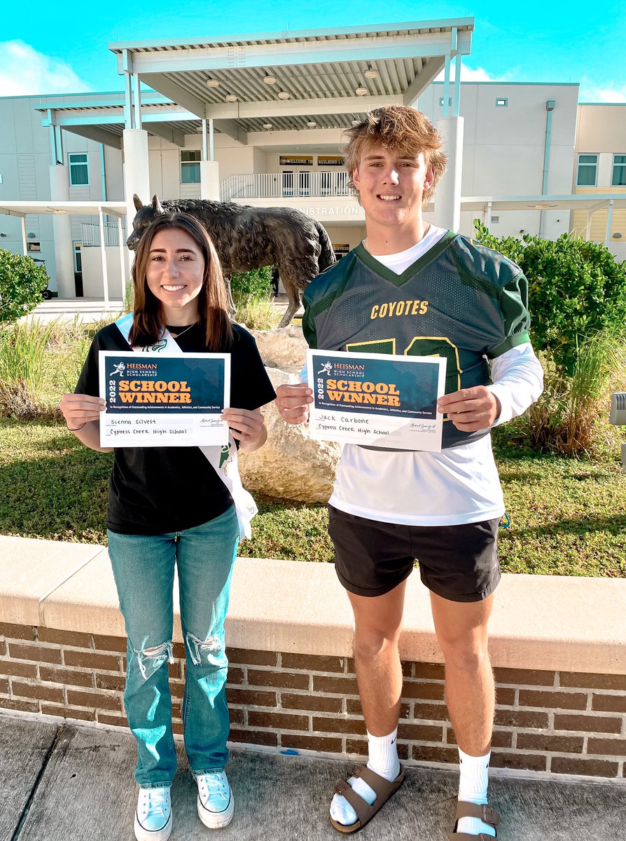 Celebrating our two amazing school winners for the heisman scholarship! <a href="/TheCoyoteWay/">CypressCreek</a>